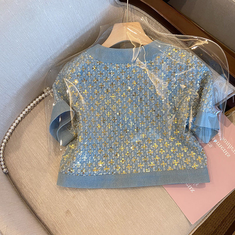 Two Piece Dress Summer Spring O-Neck Bellflower Embroidery Sequined Coat Beaded Cardigan Short-sleeved Tops A-Line Dress 2pcs Woman Suit Set 230720