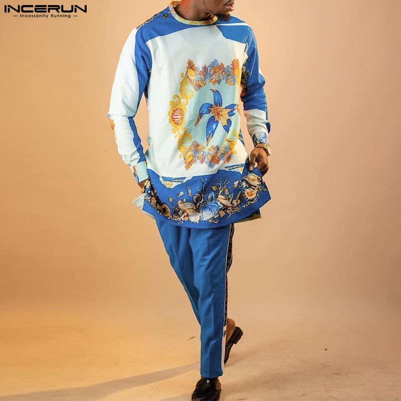 Men's Tracksuits Men Sets Printing Streetwear Fashion Oneck Long Sleeve T Shirts Pants 2PCS Ethnic Style Men Casual Suits S5XL INCERUN 230720