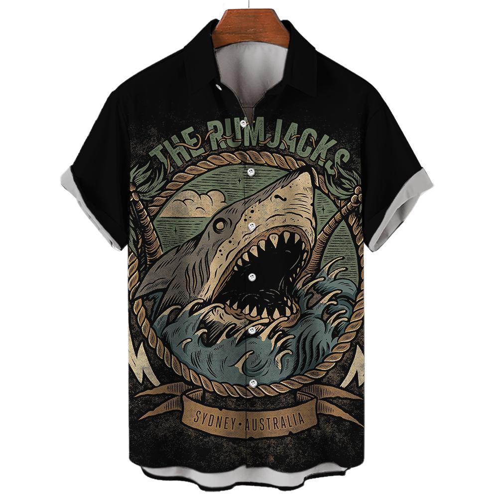 Men's Casual Shirts Men's Shirts 3D Animal Print Clothes Fashion Button Short Sleeve Lapel Streetwear Shirt for Men Hawaiian Shark Blouse Ts