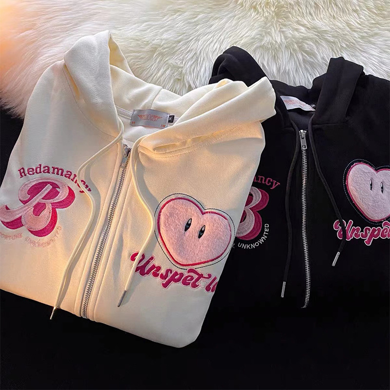 Men's Hoodies Sweatshirts Women Letter Embroidery Hoodies Autumn Winter Retro Zipper Long Sleeve Loose Jacket Coats Y2K Harajuku Casual Hooded Sw