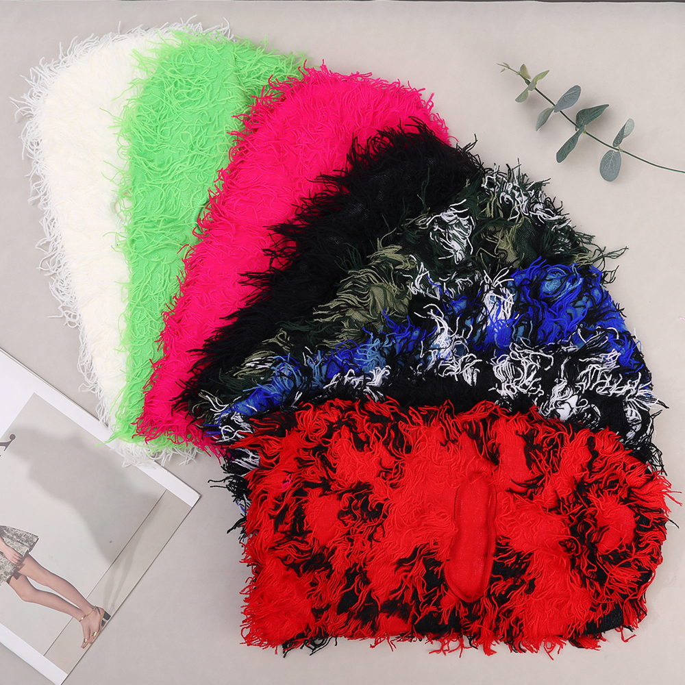 Cycling Caps Masks Hip Hop Balaclava Distressed Knitted Caps Full Face Ski Mask Women Outdoor Camouflage Fleece Fuzzy Ski Balaclava Beanies Men Hat 23