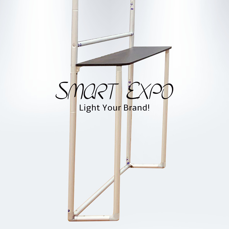 Arch Trade Show Booth with Shelving and Counter for Branding Display