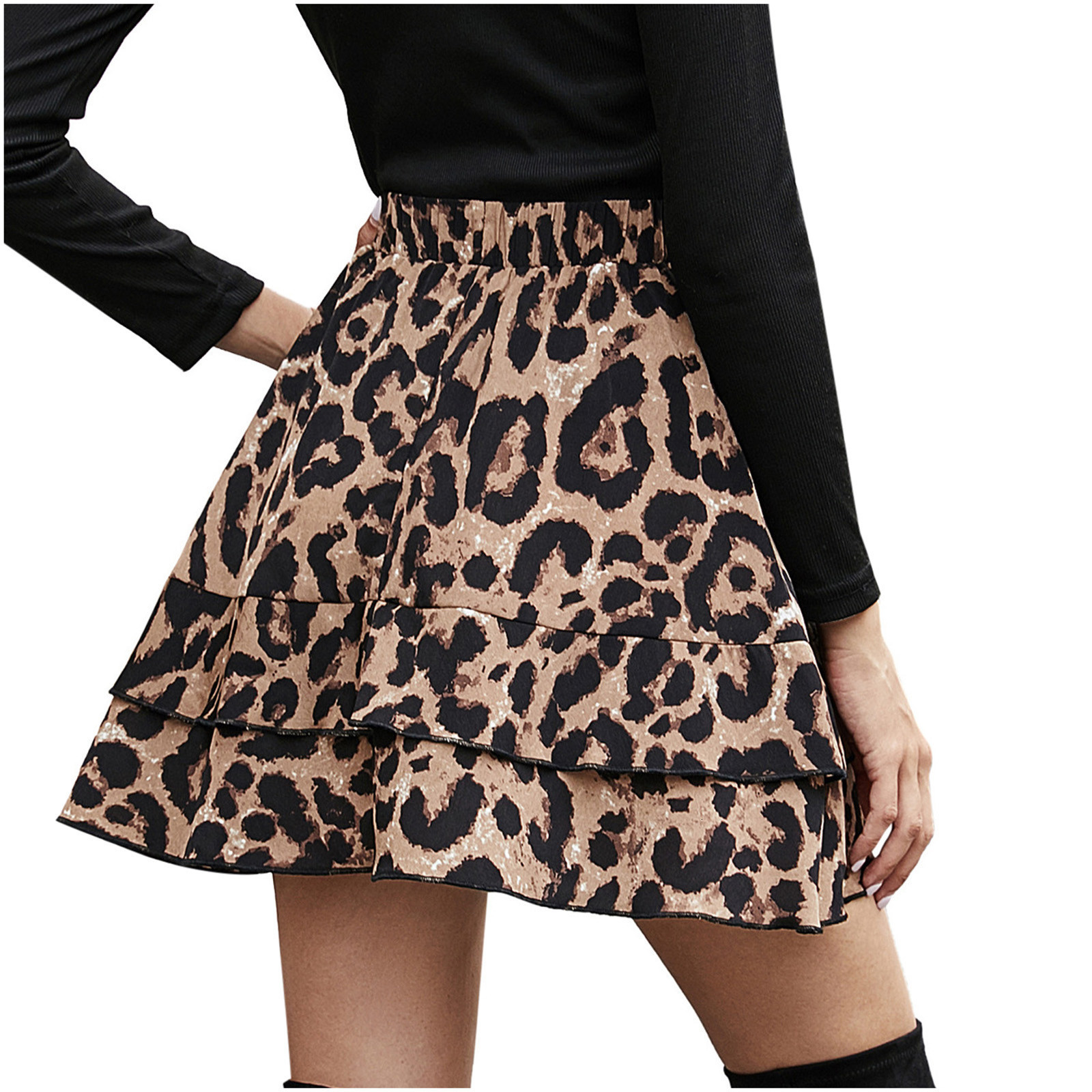 Skirts 40 Women Leopard Print Drape Vintage Ruffles High Waist Elastic Band Mini Skirt Leisure Retro Bud Short Jupe Femme 230720