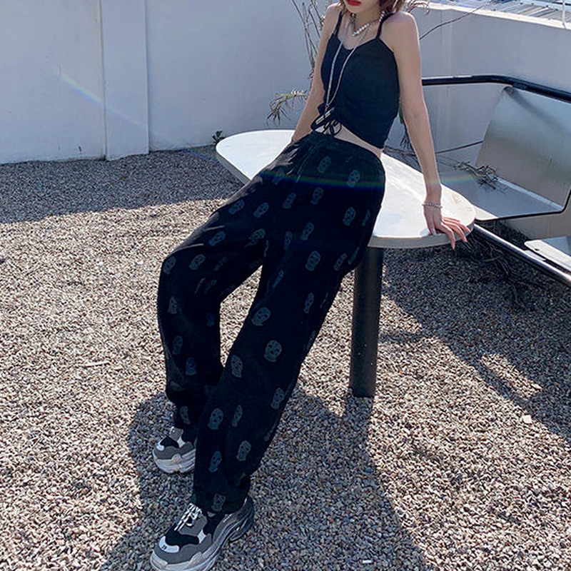 Women's Pants Capris Pants Women Summer Ladies Full Length Trousers Loose High Waist Casual Skulls Drawstring Fashion Preppy Korean Style 230721