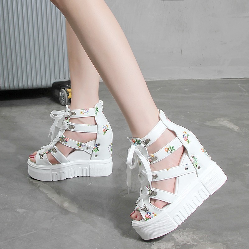 Sandals INS Print Leisure Wedges Womens Shoes Summer Women Platform Shoelaces High Heels Casual Woman 230720