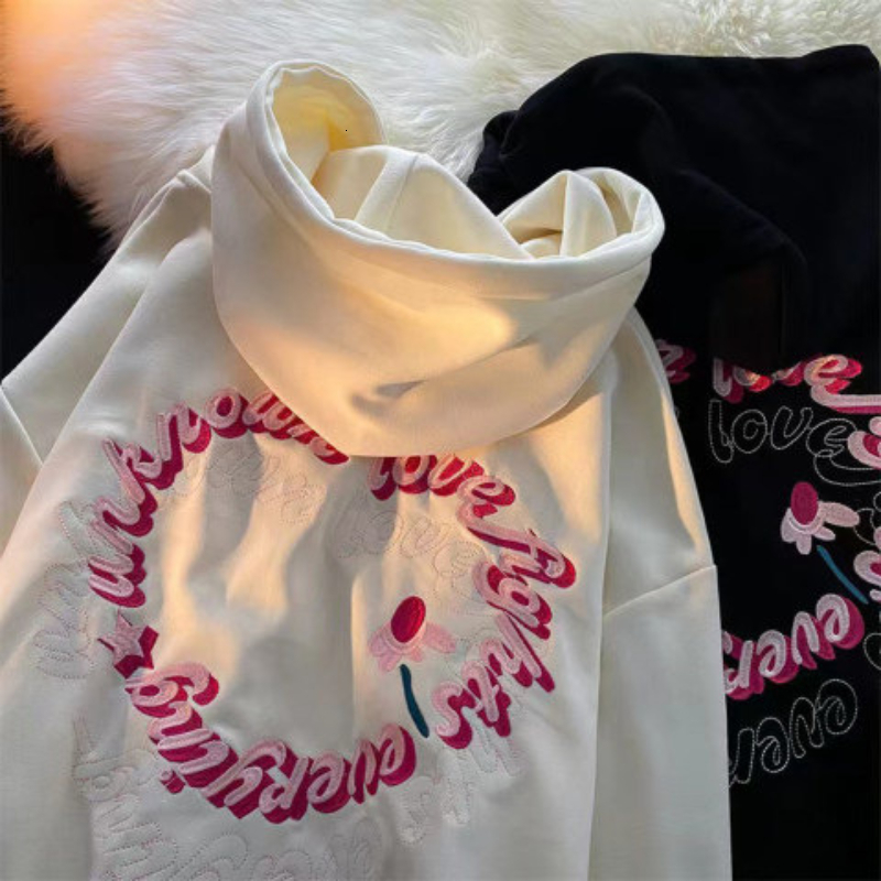 Men's Hoodies Sweatshirts Women Letter Embroidery Hoodies Autumn Winter Retro Zipper Long Sleeve Loose Jacket Coats Y2K Harajuku Casual Hooded Sw