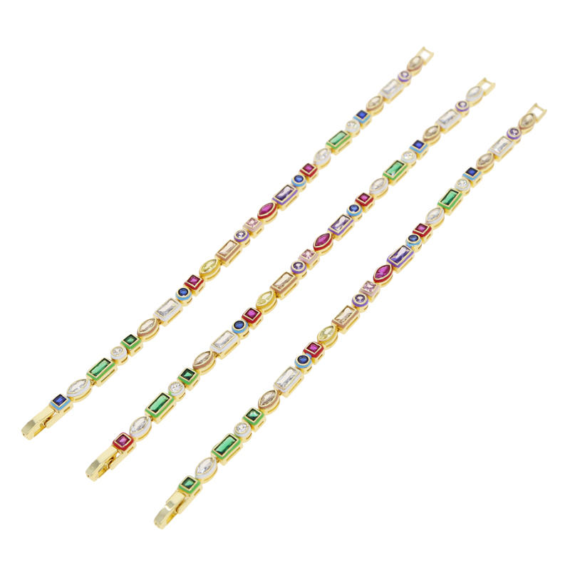 Rainbow Colorful Geometry Zircon Bracelet: Bg Cubic Zirconia Couple Jewelry Gift