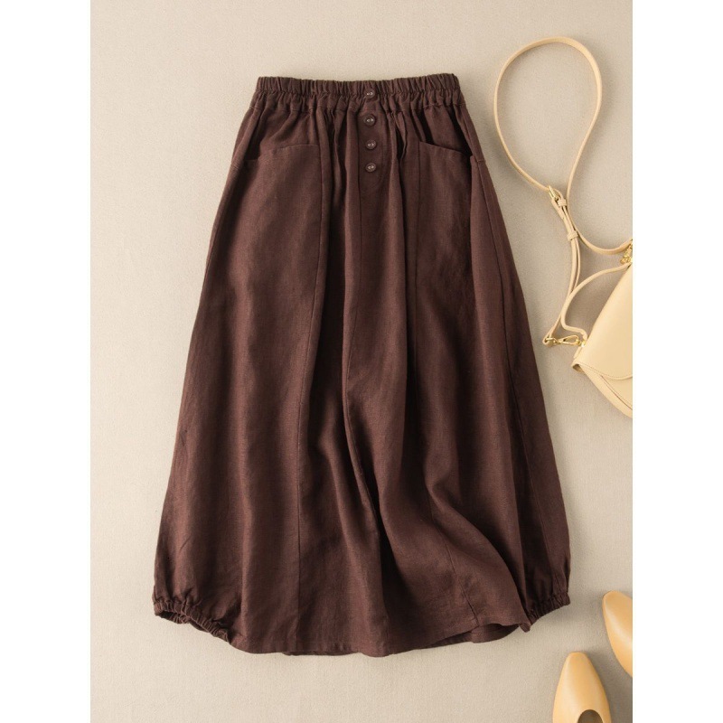 Skirts Summer Cotton and Linen Skirt Women Fashion Retro Solid Color High Waist Midlength Aline 230720