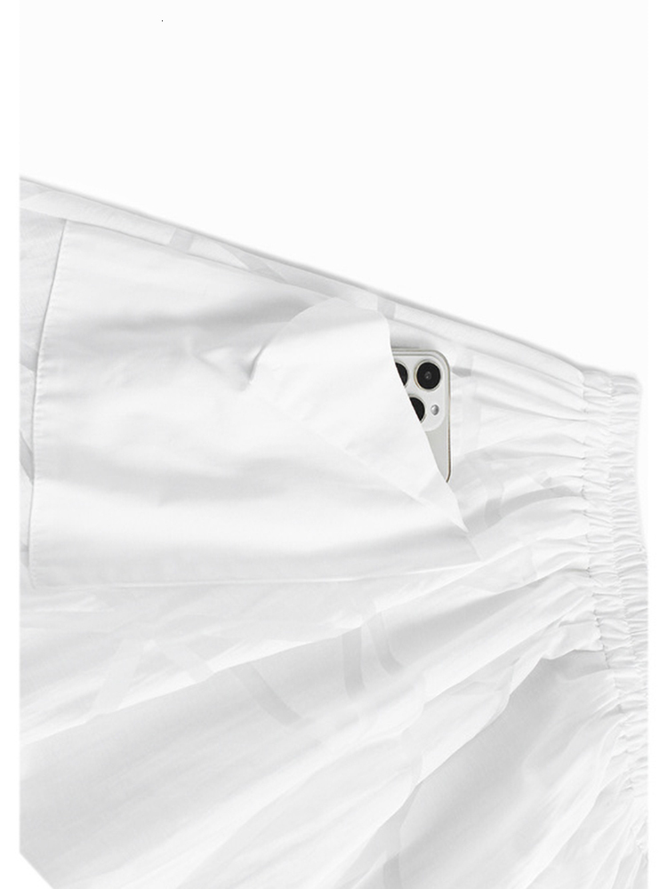 Skirts EAM High Elastic Waist White Fold Pocket Long Casual Halfbody Skirt Women Fashion Spring Autumn 2023 1DF7942 230720