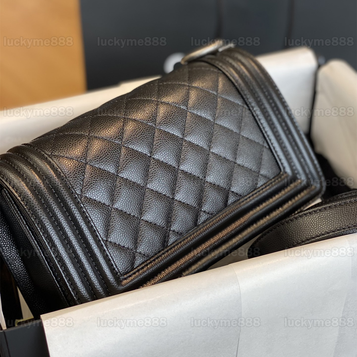 10A Mirror Quality Designers Small Boy Bags 20cm Womens Classic Flap Real Leather Caviar Handbag Black Purse Crossbody Shoulder Chain Strap Bag With Box