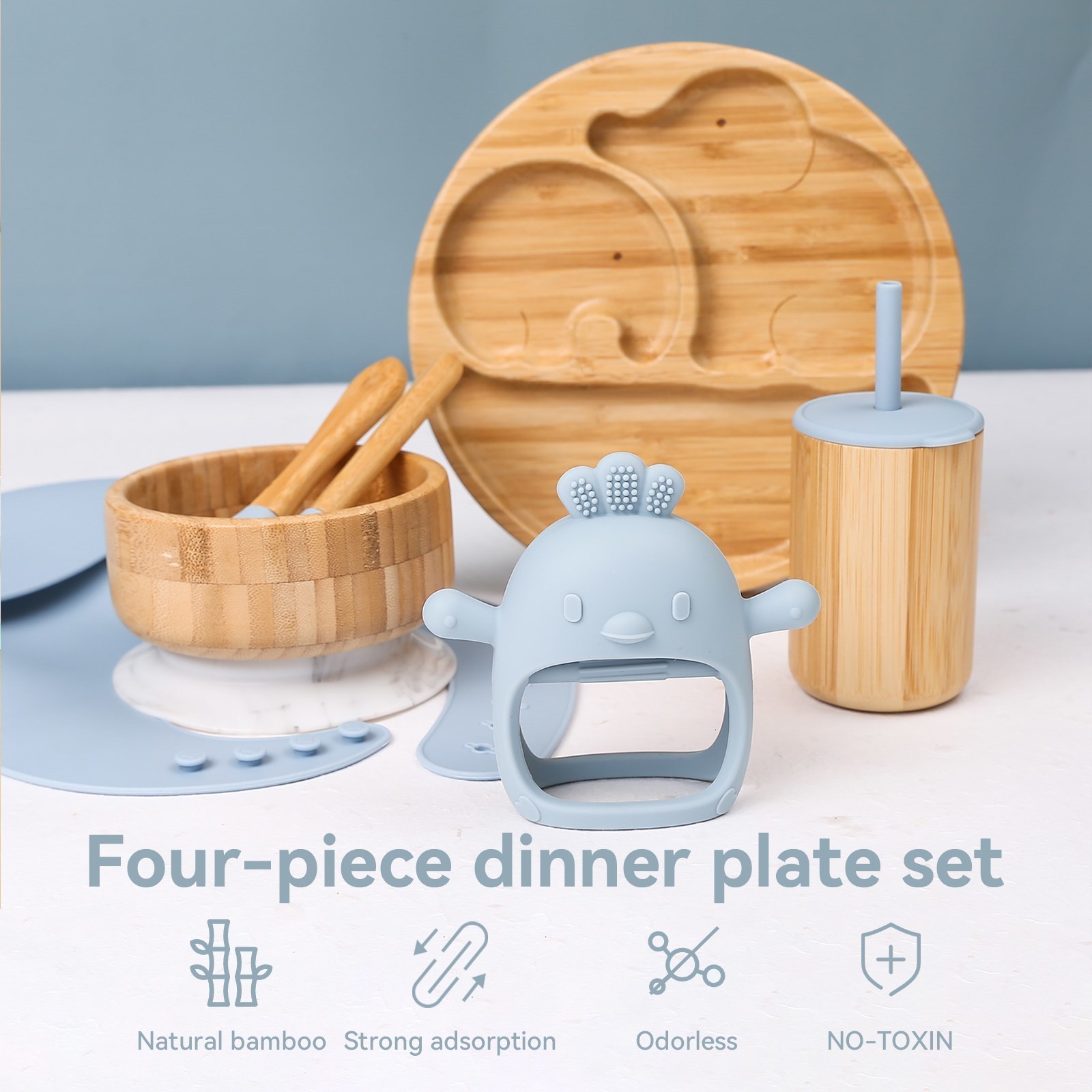 Cups Dishes Utensils 7PcsSet Children's Tableware Baby Bowl Plate Fork Spoon Cup Suction Feeding Food Bamboo Tableware With Silicone Suction Cup 