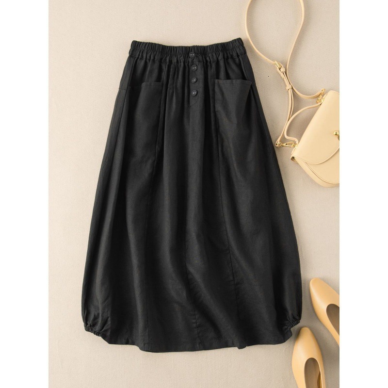 Skirts Summer Cotton and Linen Skirt Women Fashion Retro Solid Color High Waist Midlength Aline 230720