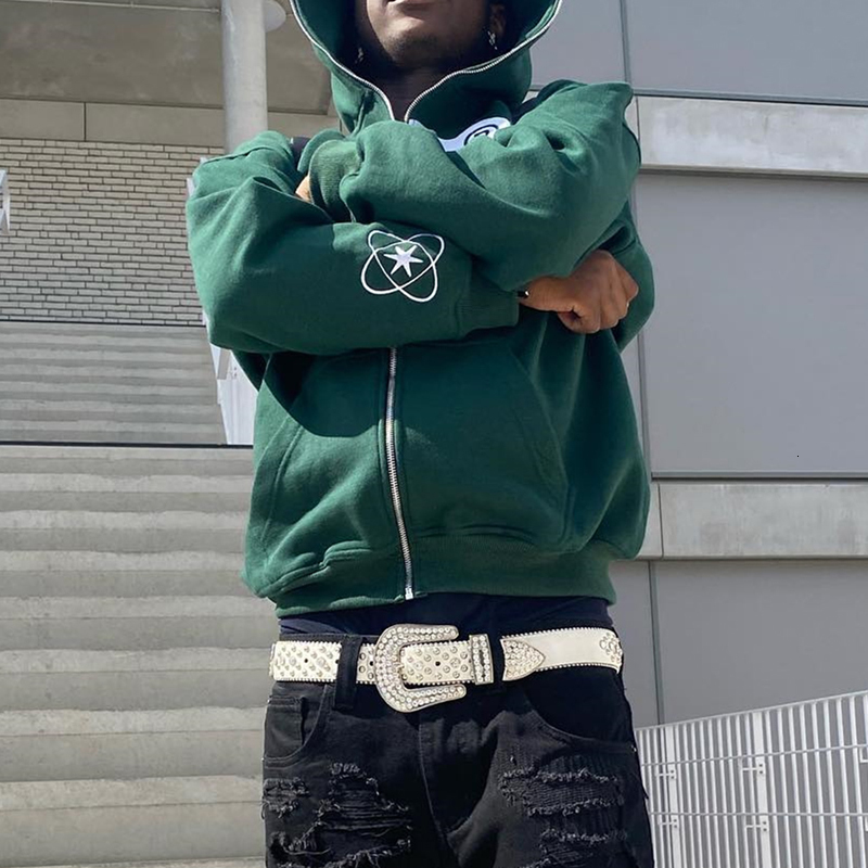 Men's Hoodies Sweatshirts Men Star Letter Printed Hoodies Harajuku High Street Oversized Zipper Sweatshirts Hip Hop Gothic Hooded Jackets Y2K Str