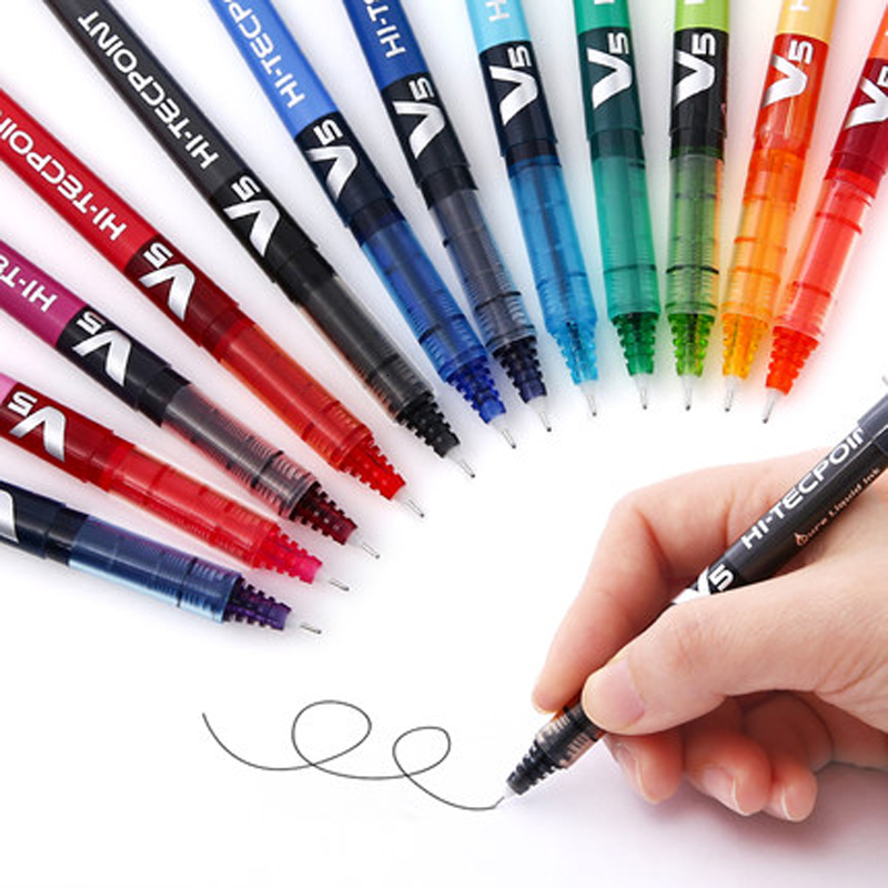 Gel Pens 6/12pcs Japan Pilot V5 Hi Tecpoint Straight Liquid Roller Pen Large Capacity Quick-drying Ink 0.5mm Needle Tip Black Red Blue 230721