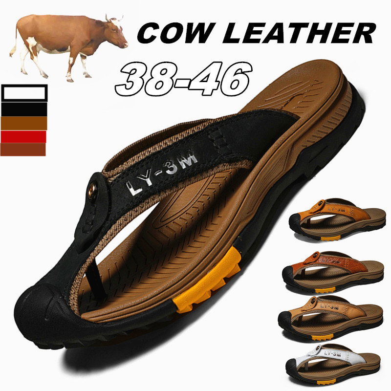 Cow Leather Men Sandals Mens Flip ps Men's Casual Shoes Classic Massage Beach Slippers Anti-slip Summer 230720
