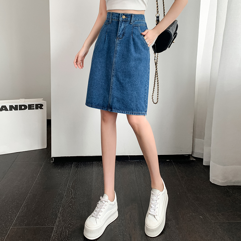 Skirts Korean Fashion Sexy Splicing Fold Woman Mediumlong Jean Skirt Casual Female Girls Denim Drop p230720