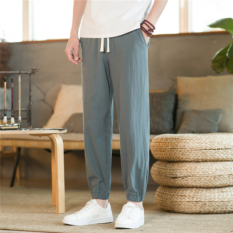 Mens Pants Spring and summer linen long legs thin breathable cut pants casual mens ice silk cotton sports chubby 230720
