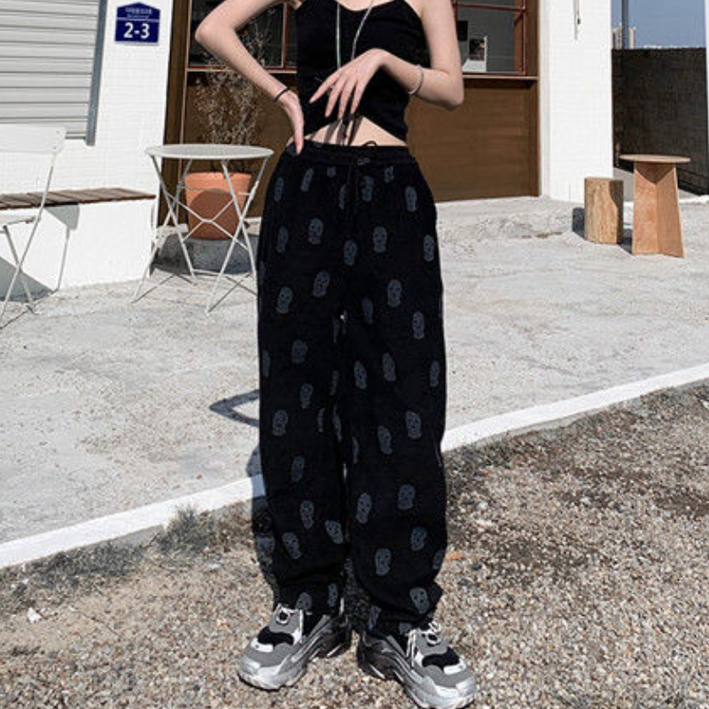 Women's Pants Capris Pants Women Summer Ladies Full Length Trousers Loose High Waist Casual Skulls Drawstring Fashion Preppy Korean Style 230721