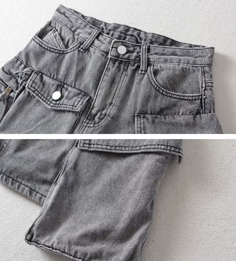 Skirts Summer Denim Skirt With Design Flap Pockets Cargo Mini Skirt