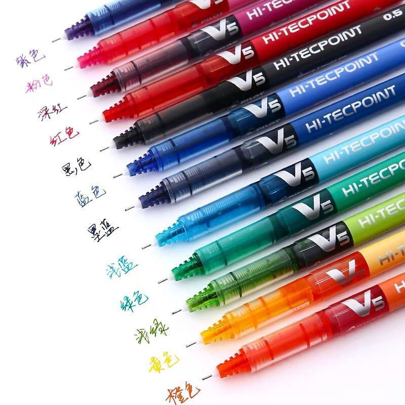 Gel Pens 6/12pcs Japan Pilot V5 Hi Tecpoint Straight Liquid Roller Pen Large Capacity Quick-drying Ink 0.5mm Needle Tip Black Red Blue 230721