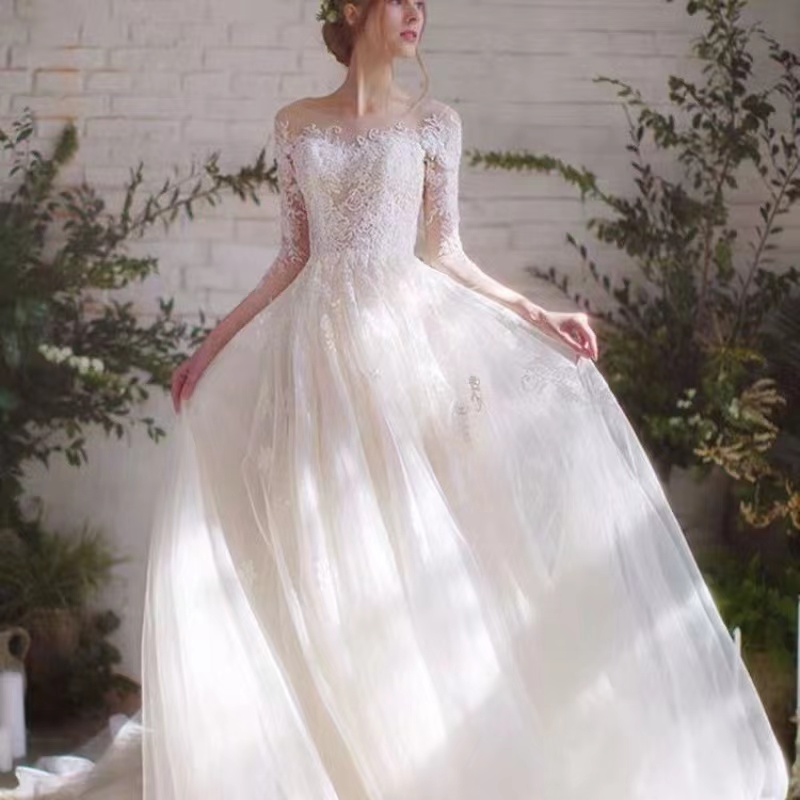 Beach Bohemian Dress Off Shoulder Puff Sleeve Puffy Bridal Long Train Rustic Country Wedding Gowns Vintage Lace Sexy Backless Vestido De Noiva