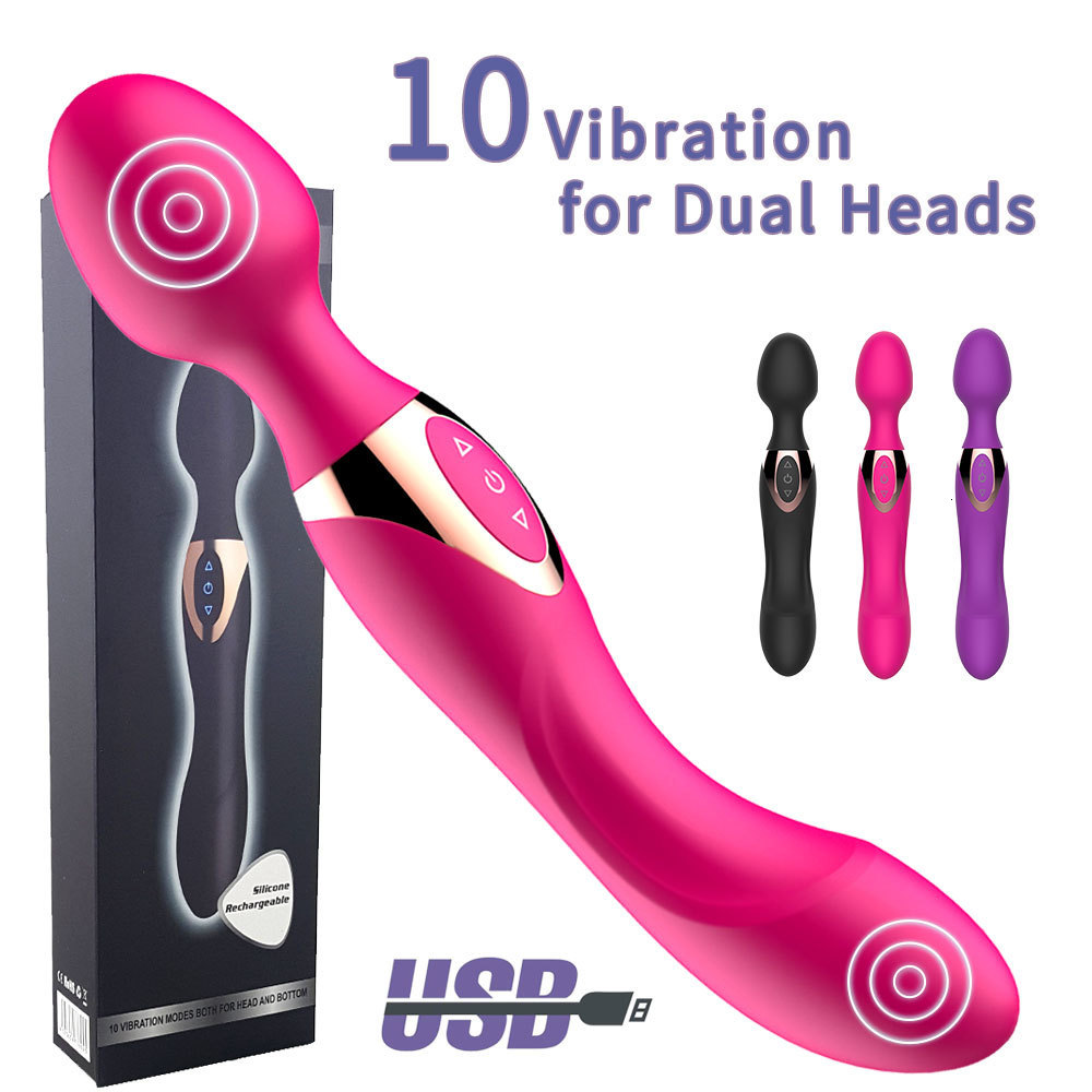 Vibrators USB Charg10 speed female power vibrator magic dual motor wand body massager female G-Spot adult toy 230720