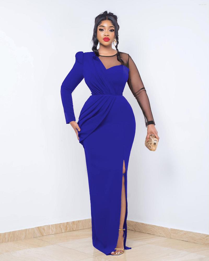 Casual Dresses 2023 Spring Latest Style Young Sexy Club Full Sleeve Patchwork Lace Sweet High-end High Waist Women Long Spit Pencil Dress
