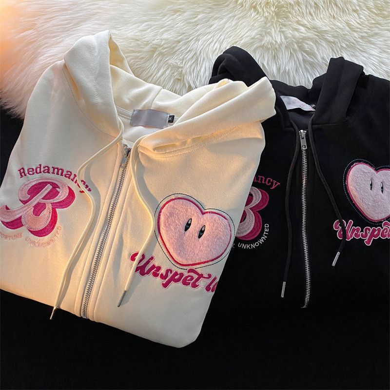 Men's Hoodies Sweatshirts Women Letter Embroidery Hoodies Autumn Winter Retro Zipper Loose Hooded Sweatshirts Y2k Casual Long Sleeve Hoodie Stree