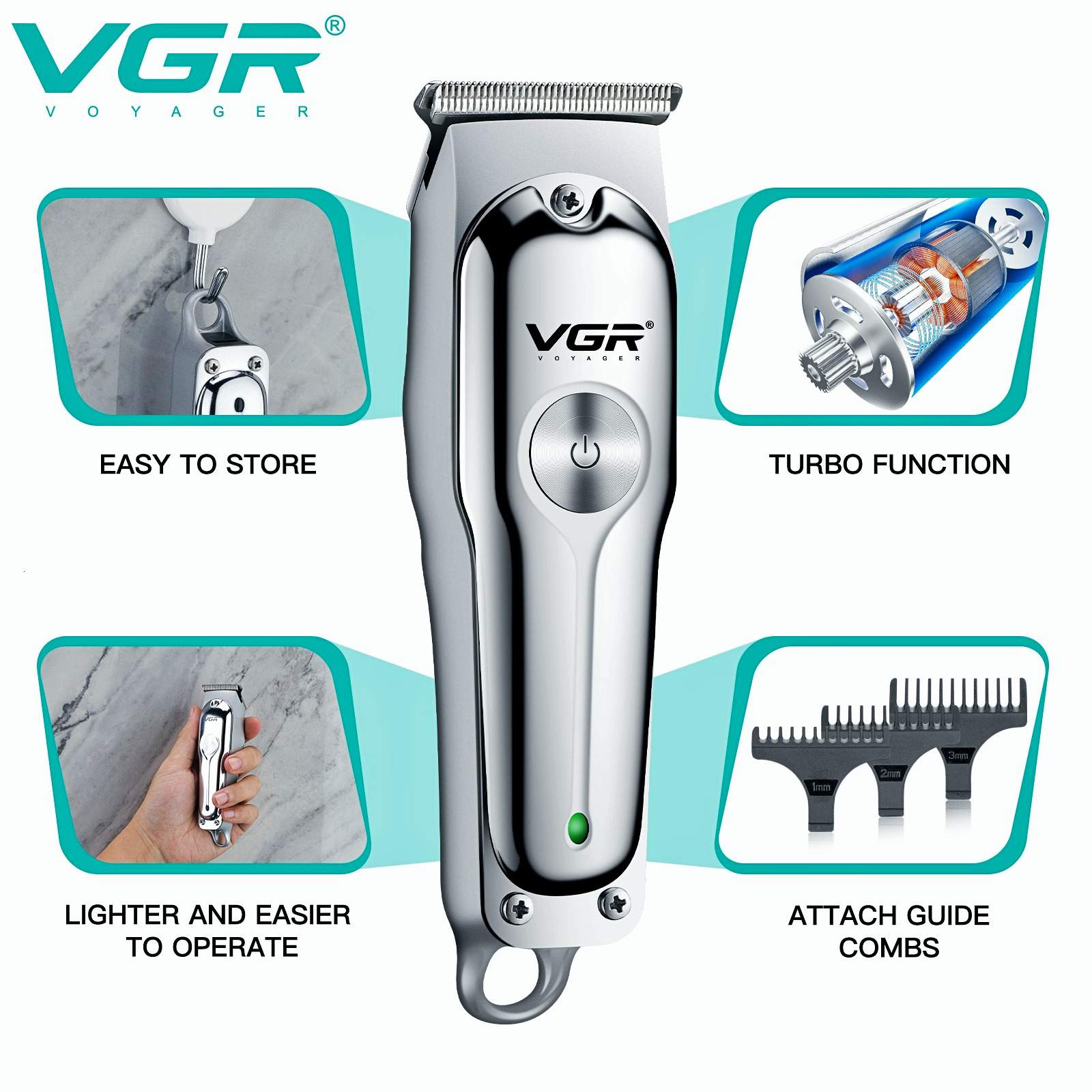 VGR Cutting Electric Clipper Professional Haircut Machine Mini Barber Rechargeable Hair Trimmer for Men V-071 230720 C260312