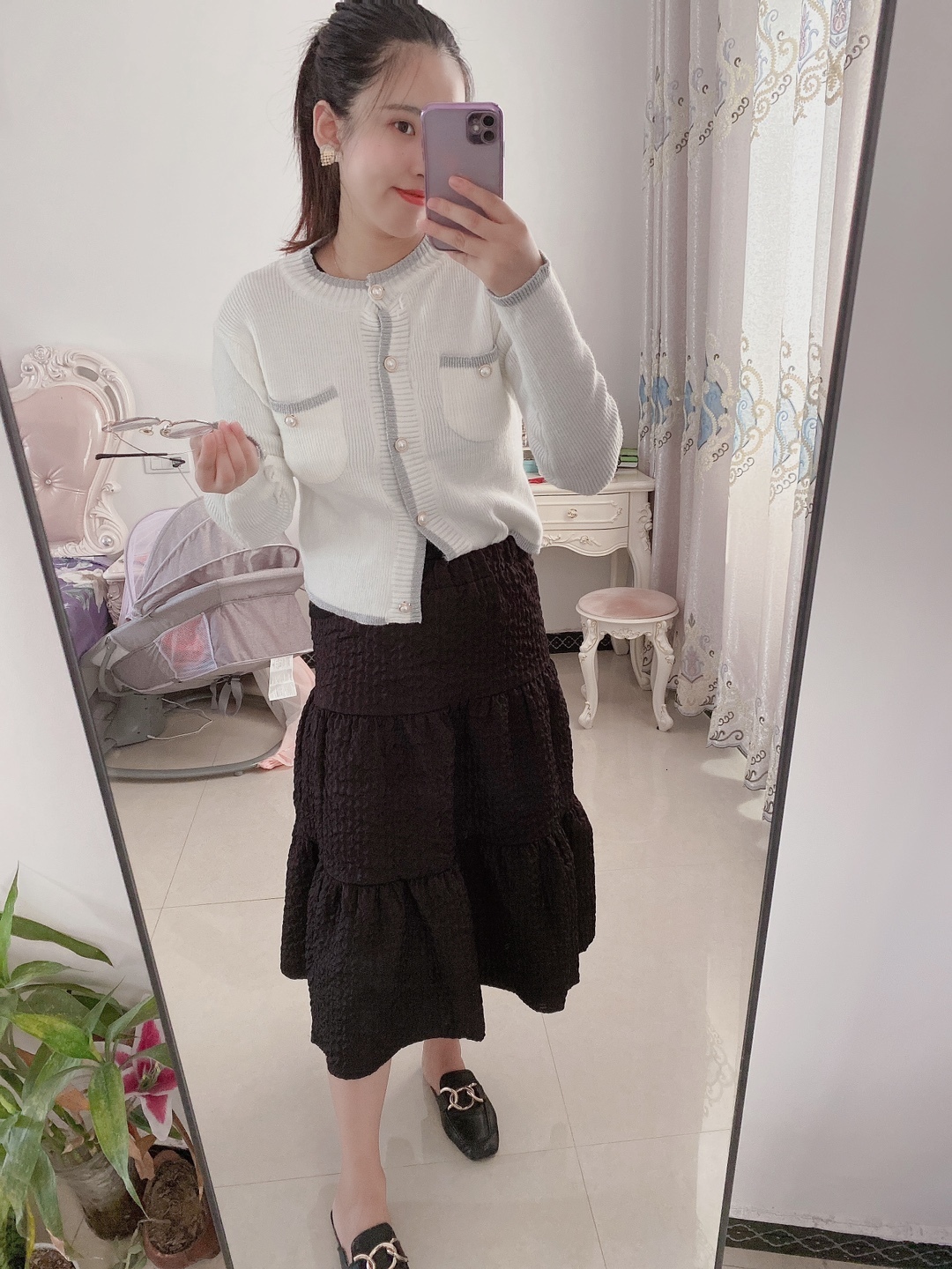 Skirts 2023 Black Skirt High Quality Jacquard Material Women Solid Color Long Pendulum Female Modest Classy With Big Swing 230720