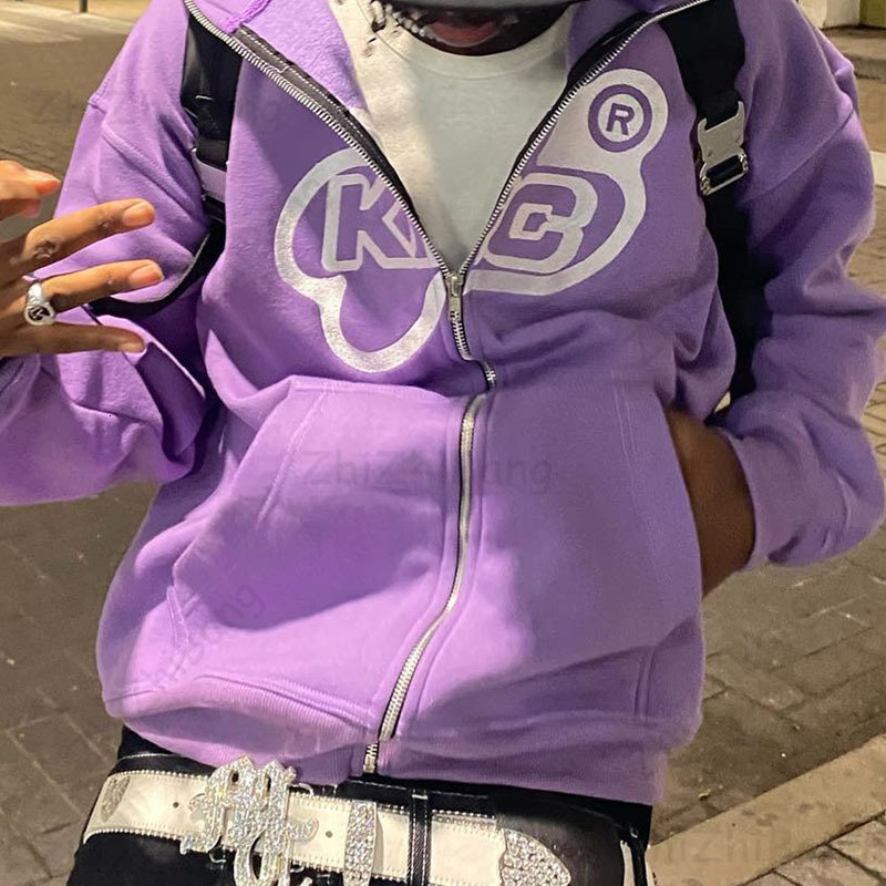 Men's Hoodies Sweatshirts Men Letter Printed Gothic Hooodies Women Harajuku Zip Up High Street Hooded Sweatshirt Y2K Retro Hip Hop Jacket Coats S