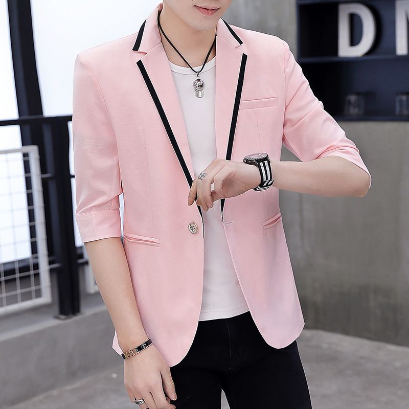 Men's Suits Blazers HOO Men's Sleeve Small Suit jackets Youth Summer Ultra-Slim blazer Handsome Trend Splicing blazer 230720