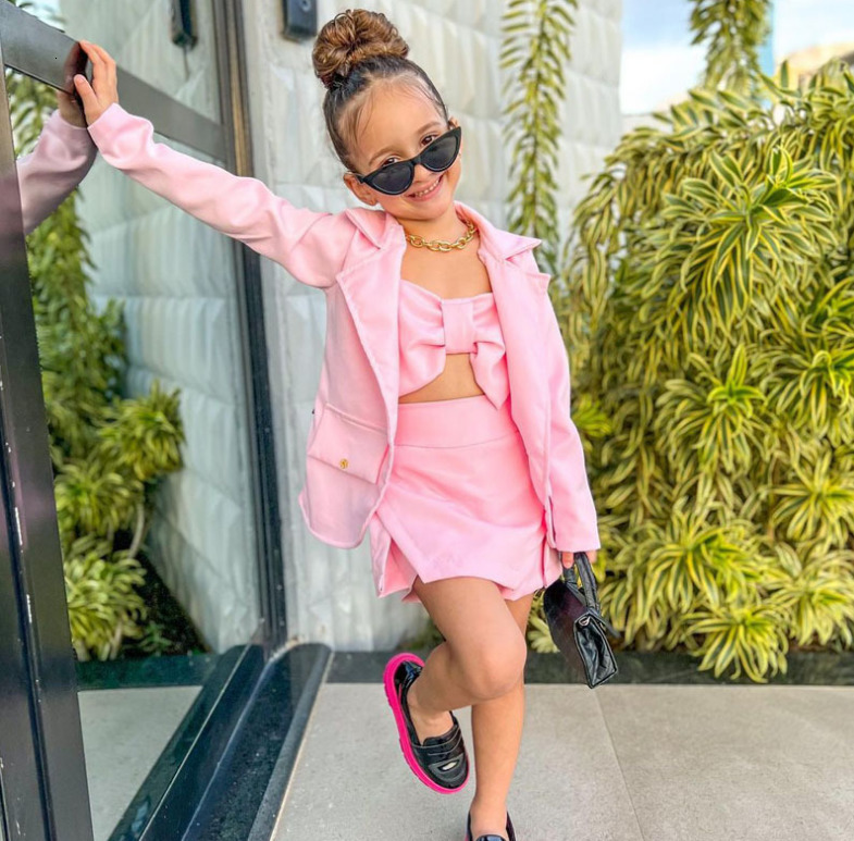 Clothing Sets Retail 2023 Baby Girls Fashion Pink 3 pieces Coat Top Skirts Princess Sweet Suits 2 7T 230720