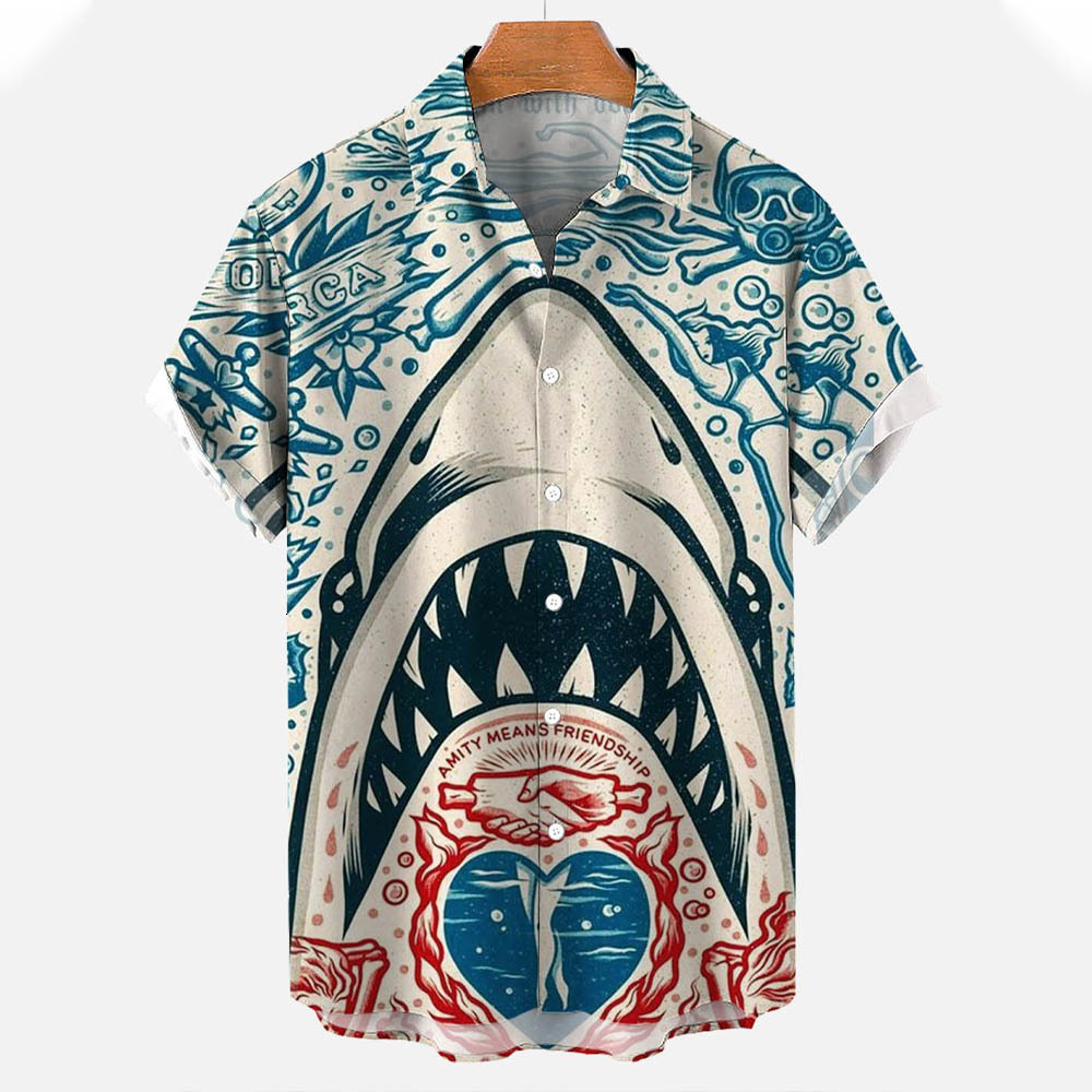 Men's Casual Shirts Men's Shirts 3D Animal Print Clothes Fashion Button Short Sleeve Lapel Streetwear Shirt for Men Hawaiian Shark Blouse Ts