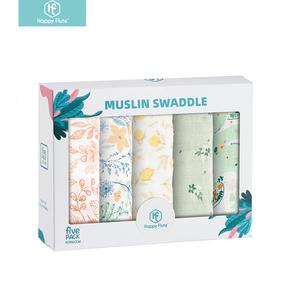 Blankets Swaddling HappyFlute 5Pcs/set Muslin Swaddle Feeding Burp Cloth born Soft Cotton 60*60cm 230720