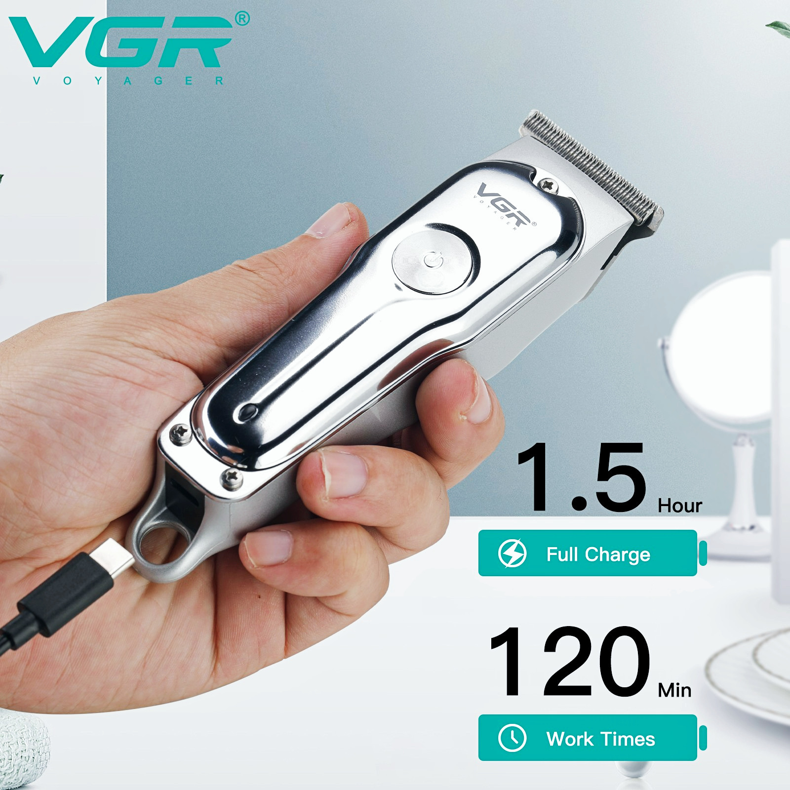 VGR Cutting Electric Clipper Professional Haircut Machine Mini Barber Rechargeable Hair Trimmer for Men V-071 230720 C260312