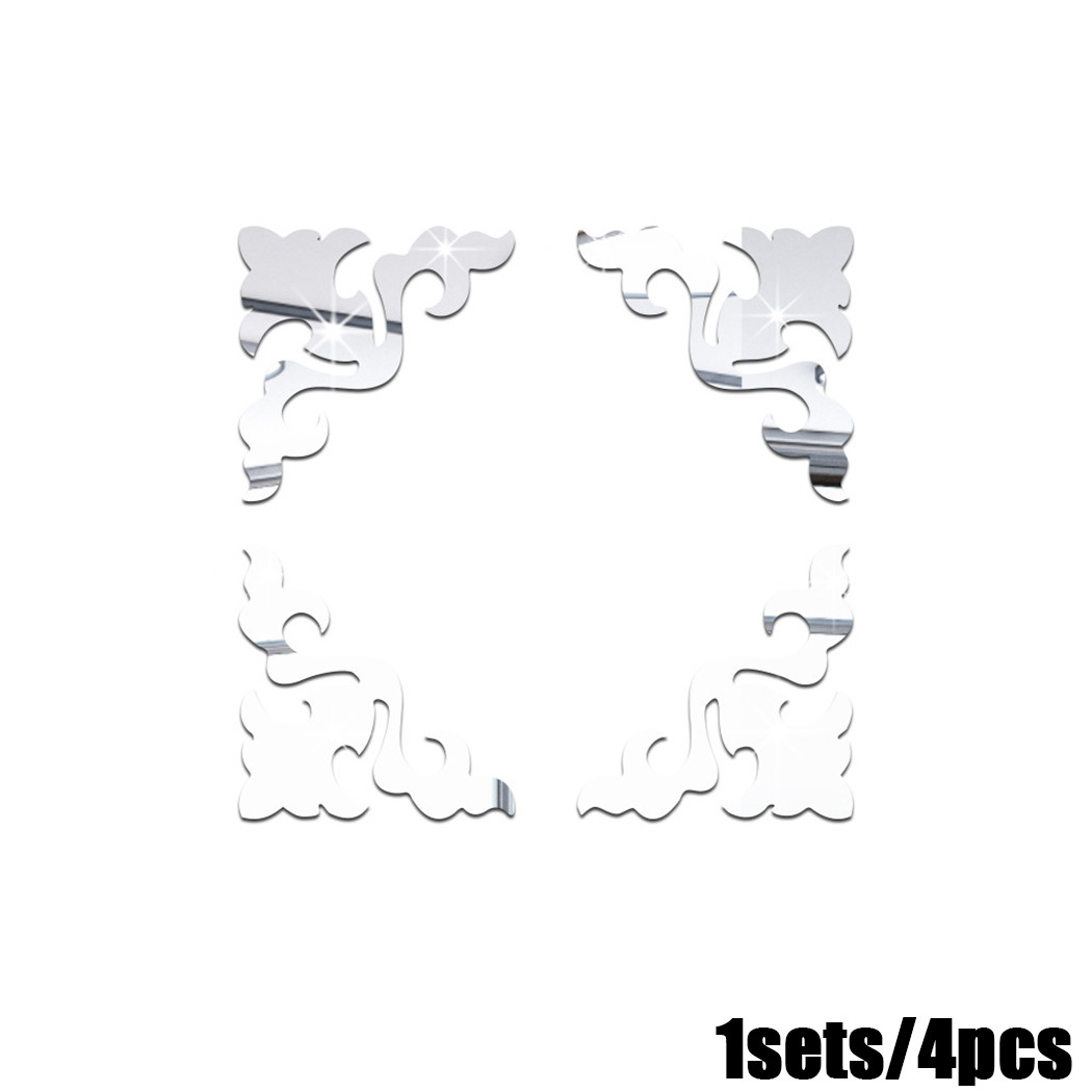 4Pcs Wall Stickers PS Board Mirror Decal Furniture Wardrobe Closet Border Diagonal Lace DIY Art Home Decoration 15x15CM