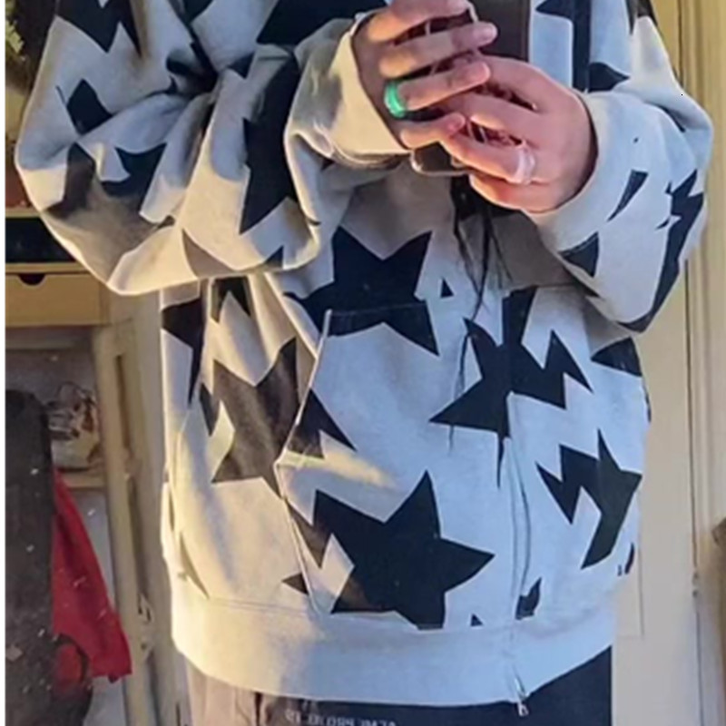 Men's Hoodies Sweatshirts Men Star Print Hoodies Gothic Punk Zipper Long Sleeve Oversized Hooded Jacket Outwear Autumn Fashion Hip Hop Grunge Swe