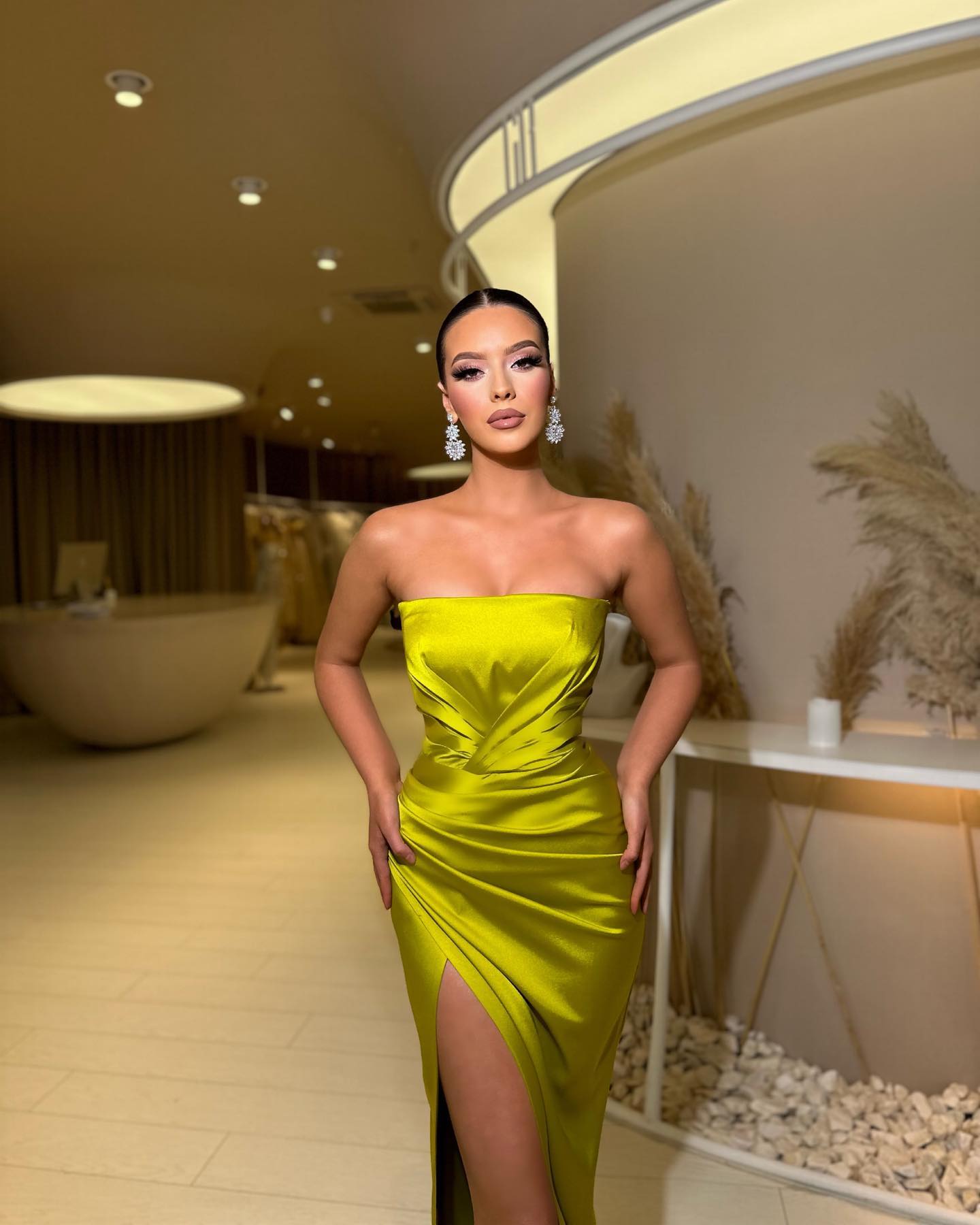 Chic Green Prom Dresses Strapless Evening Gowns Pleats Split Formal Long Special Ocn Party Dress Lz0304