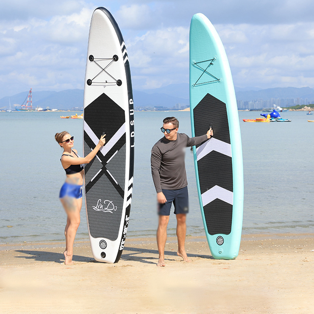 Kayak Accessories LinDo Inflatable Stand Up Paddle Board SUP Surfboard Water Sport Surf Set with Tail Fin Foot Rope Inflator 230720