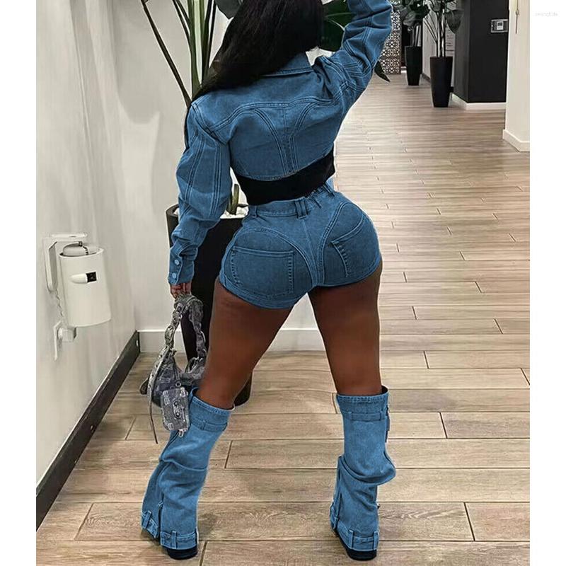 Womens Tracksuits Sexy Denim Jean 2 Piece Matching Pant Set Outfits Summer Women Clothes Y2K Biker Shorts Suits Sets Cropped Tops