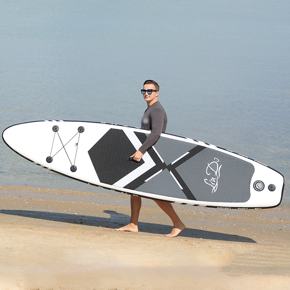 Kayak Accessories LinDo Inflatable Stand Up Paddle Board SUP Surfboard Water Sport Surf Set with Tail Fin Foot Rope Inflator 230720