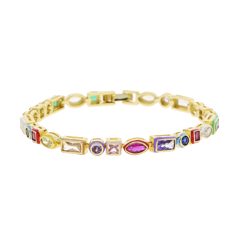 Rainbow Colorful Geometry Zircon Bracelet: Bg Cubic Zirconia Couple Jewelry Gift