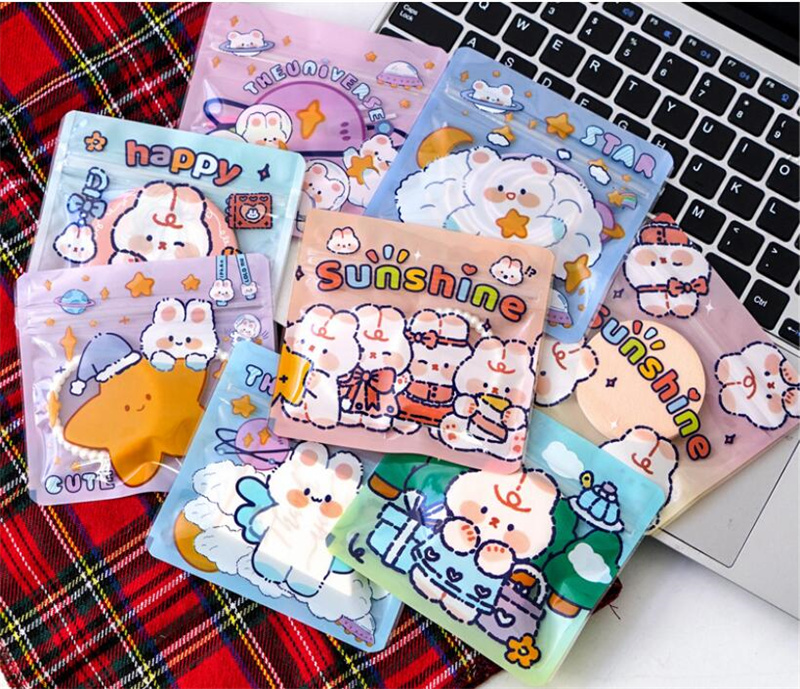 100pcs Resealable Packaging Bags Small Mylar Plastic Bags for Candy Coffee Beans Tea Dried Flowers Packaging Cartoon Packaging Pouch