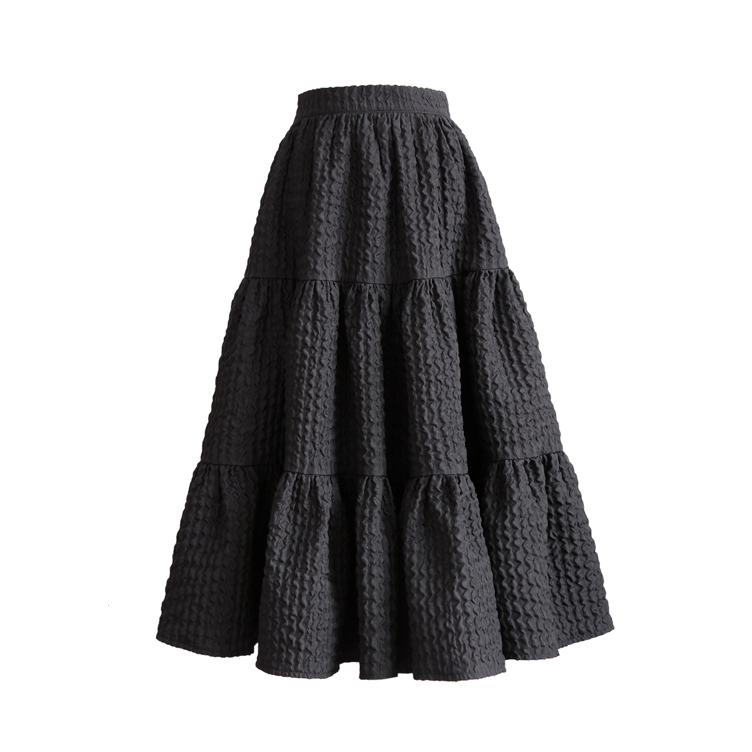 Skirts 2023 Black Skirt High Quality Jacquard Material Women Solid Color Long Pendulum Female Modest Classy With Big Swing 230720