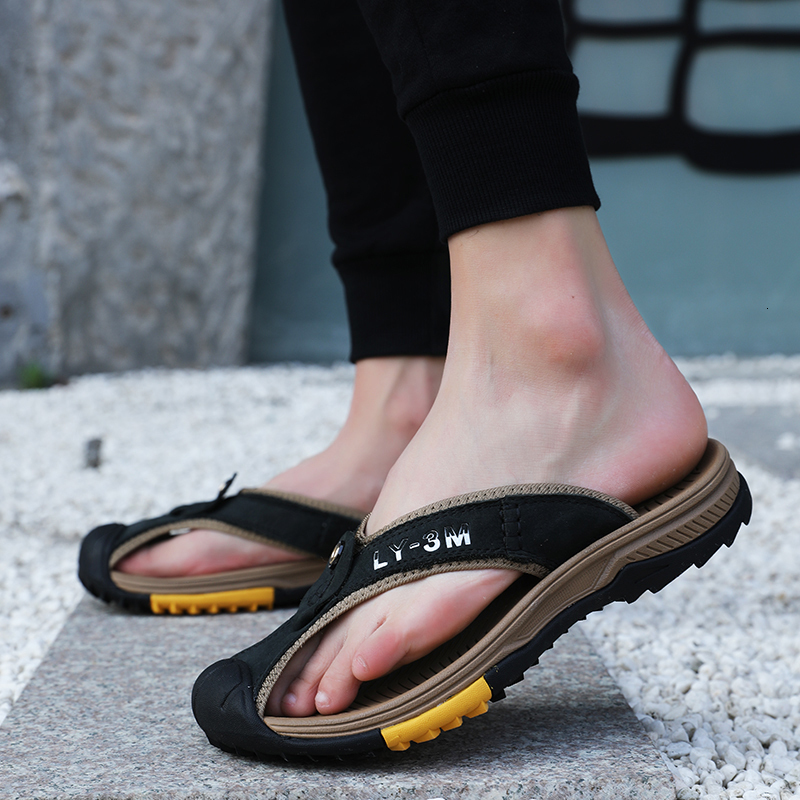 Cow Leather Men Sandals Mens Flip ps Men's Casual Shoes Classic Massage Beach Slippers Anti-slip Summer 230720