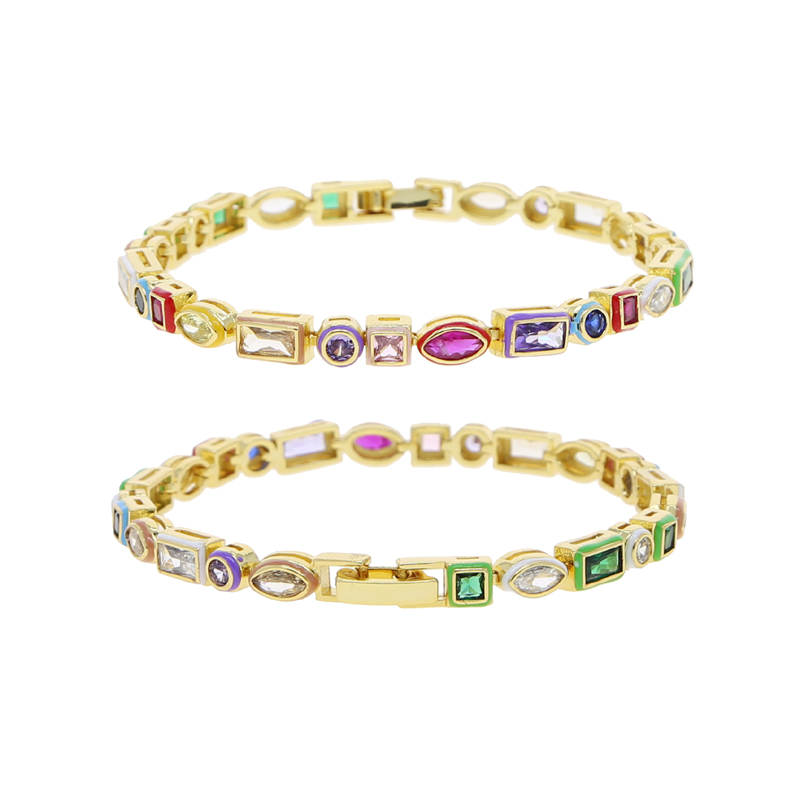 Rainbow Colorful Geometry Zircon Bracelet: Bg Cubic Zirconia Couple Jewelry Gift