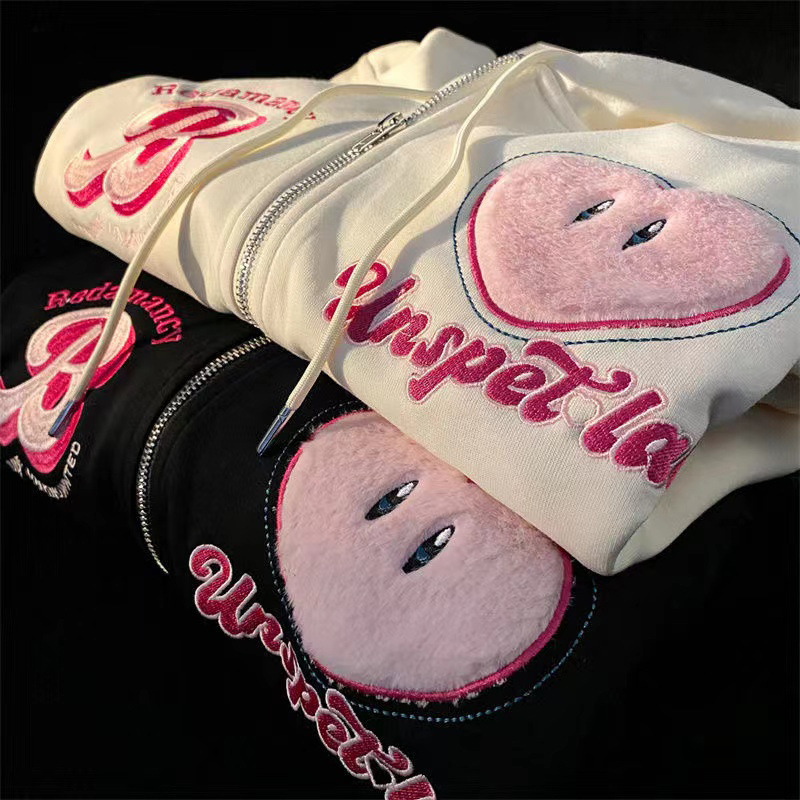 Men's Hoodies Sweatshirts Women Letter Embroidery Hoodies Autumn Winter Retro Zipper Long Sleeve Loose Jacket Coats Y2K Harajuku Casual Hooded Sw