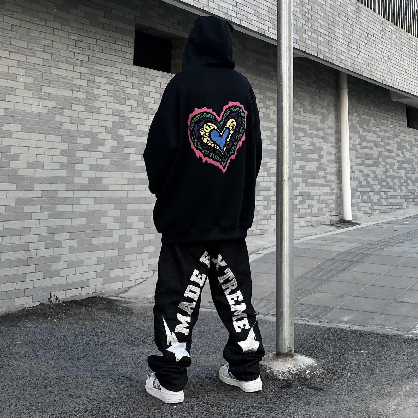 Mens Pants Fashion Jeans WomensMens Trend National Hip Hop Street Lightning Five Point Star Patch Loose Casual Wide Leg 230720