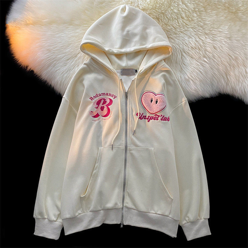 Men's Hoodies Sweatshirts Women Letter Embroidery Hoodies Autumn Winter Retro Zipper Loose Hooded Sweatshirts Y2k Casual Long Sleeve Hoodie Stree